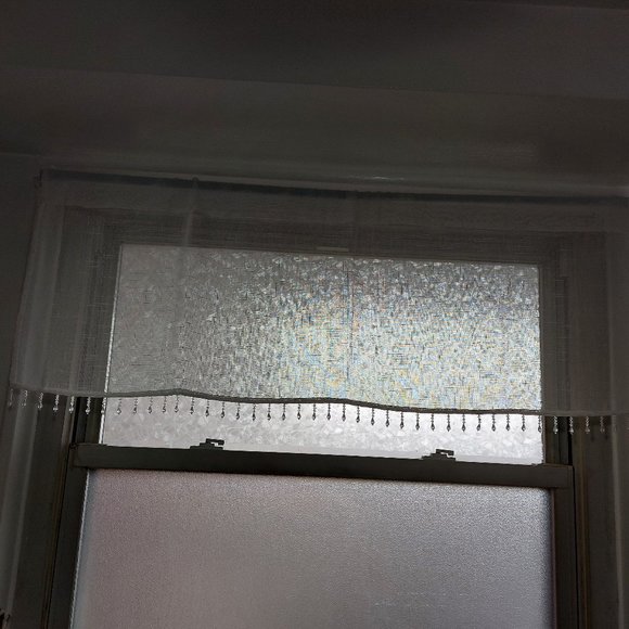 Simple White Sheer Valance With Beautiful Dangling Clear Beads One Piece - Picture 3 of 6